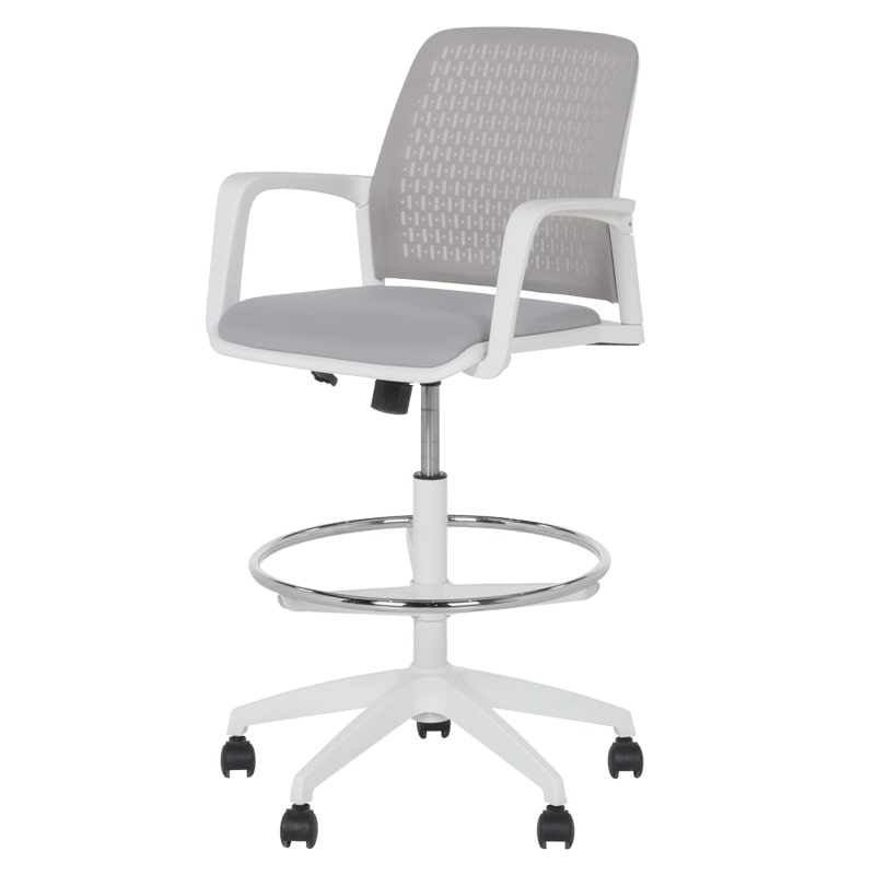 Висок работен стол Carmen 7556 W бяла рамка-светлосив